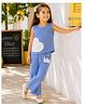Qvink Cotton Woven Sleeveless Heart Patch Detailed Top & Pants Set - Blue