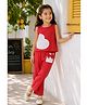 Qvink Cotton Woven Sleeveless Heart Patch Detailed Top & Pants Set - Red