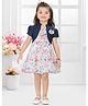 SNAZZY Girl Cotton Woven Floral Printed Dress With Half Puffed Sleeves Jacket - Blue