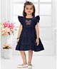 SNAZZY Girl Cotton Woven Sleeveless Butterfly Embroidered Dress - Navy Blue