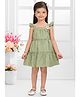 SNAZZY Girl Cotton Blend Woven Sleeveless Swiss Dots Printed & Floral Applique Detailed Dress - Green