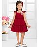 SNAZZY Girl Cotton Blend Woven Sleeveless Swiss Dots Printed & Floral Applique Detailed Dress - Maroon