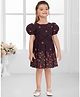 SNAZZY Girl Woven Half Puffed Sleeves Floral Embroidered Dress - Purple
