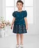 SNAZZY Girl Woven Half Puffed Sleeves Floral Embroidered Dress - Green