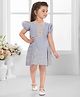 SNAZZY Girl Viscose Woven Half Puffed Sleeves Leaves Embroidered Sequins & Lace Embellished Dress - Light Grey