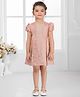 SNAZZY Girl Viscose Woven Half Puffed Sleeves Leaves Embroidered Sequins & Lace Embellished Dress - Peach