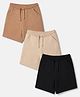 Honeyhap Premium 100% Cotton Looper Terry Solid Shorts With Bio Finish Pack of 3 - Black Beauty, Tigers Eye & Shifting Sand