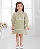 SNAZZY Girl Cotton Woven Three Fourth Sleeves Lace Embellished Dress - Green