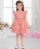 SNAZZY Girl Cotton Woven Frill Sleeves Floral Embroidered Dress - Peach