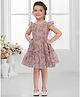 SNAZZY Girl Cotton Woven Frill Sleeves Floral Embroidered Dress - Light Brown