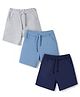 Honeyhap Premium 100% Cotton Terry Looper Knit Solid With Bio Finish Shorts Pack of 3 - Navy Peony/Blissful Blue/White Melange