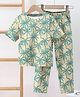 Fashion Dream Cotton Blend Knit Half Sleeves Coconut Trees    Printed Coordinating Tee & Pajama Set - Beige
