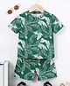 Fashion Dream Cotton Blend Knit Half Sleeves Leaves Printed Coordinating Tee & Shorts Set - Teal Green