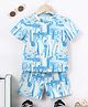 Fashion Dream Cotton Blend Knit Half Sleeves Abstract Printed Coordinating Tee & Shorts Set - Light Blue