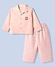 Mini Taurus Cotton Knit Full Sleeves Co-ord Shirt & Pajama Night Suit with Embroidered Puppy & Checks - Peach