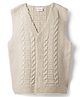 Babyhug Knit Sleeveless Front Open Solid Colour Sweater with Cable Knit Design - Beige