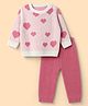 Babyhug Knit Full Sleeves Sweater Set With Hearts Design - Pink & White