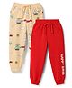 Doodle Poodle 100% Cotton Knit Full Length Helicopter & Text Printed Lounge Pants Pack of 2 - Red & Peach