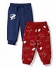 Doodle Poodle 100% Cotton Knit Full Length Aeroplane Printed Lounge Pants Pack Of 2 - Navy Blue & Maroon