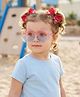 Ribbon Candy Bow Applique Detailed Alligator Hair Clip With Floral Designed Sun Glasses - Red