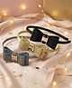 Ribbon Candy Set Of 3 Shimmer Bow Applique Detailed Hair Bands - Grey Black & Gold