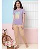 Lil Tomatoes Cotton Knit Half Sleeves Tropical Theme Printed Tee & Pajama Night Suit - Purple