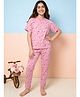 Lil Tomatoes Cotton Knit Half Sleeves Floral Printed Coordinating Tee & Pajama Night Suit - Pink