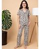 Lil Tomatoes Cotton Knit Half Sleeves Leopard Printed Coordinating Shirt & Pajama Night Suit - Cream