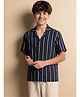 Lil Tomatoes Cotton Knit Half Sleeves Striped Shirt - Navy Blue
