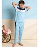 Lil Tomatoes Cotton Knit Half Sleeves Colour Blocked Tee & Pajama Night Suit - Navy Blue