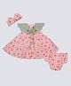 My Milestones 100% Cotton Woven Half Sleeves Orange Printed Dress With Bloomer & Headband - Pink