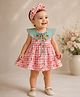 My Milestones 100% Cotton Woven Half Sleeves Orange Printed Dress With Bloomer & Headband - Pink
