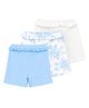 My Milestones 100% Cotton Knit Pack of 3 Floral Printed & Solid Shorts - White & Blue