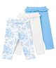 My Milestones 100% Cotton Knit Pack of 3 Floral Printed & Solid Leggings - White & Blue