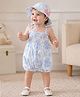 My Milestones 100% Cotton Woven Sleeveless Floral Printed Romper With Bonnet Set - Blue