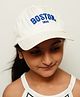 Petite and Posh Woven Boston Embroidered Cap - White Circumference 53 - 55 Cms