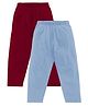 Kiddopanti Cotton Knit Ankle Length Solid Colour Pajamas With Single Pocket Pack of 2 - Dark Red & Light Blue