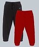 Kiddopanti Cotton Knit Ankle Length Solid Colour Track Pant Pack of 2 - Black & Red