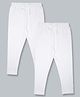 Kiddopanti Cotton Lycra Knit Ankle Length Solid Colour Leggings Pack of 2 - White
