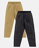 Kiddopanti Cotton Knit Ankle Length Solid Colour Pajamas With Single Pocket Pack of 2 - Khaki & Black