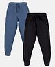 Kiddopanti Cotton Knit Ankle Length Solid Colour Track Pant Pack of 2 - Black & Blue