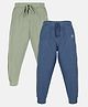 Kiddopanti Cotton Knit Ankle Length Solid Colour Track Pant Pack of 2 - Light Green & Blue