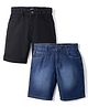 Kiddopanti  Denim Woven Solid Color Shorts  Pack of 2 - Black & Blue