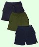 Kiddopanti Cotton Knit Solid Cargo Shorts Pack Of 3 - Black Navy Blue & Green