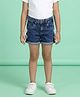 Kiddopanti Denim Woven Rollup Washed Shorts With 3D Crochet Flowers - Blue
