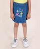 Kiddopanti Denim Woven Flower Printed Over Lap Mid Wash Skorts - Blue