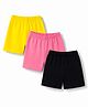 Kiddopanti Cotton Lycra Knit Solid Colour Cycling Shorts Pack of 3 - Black Pink & Yellow