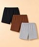 Kiddopanti Cotton Lycra Knit Solid Colour Cycling Shorts Pack of 3 - Black Grey & Brown