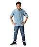 Kiddopanti Denim Woven Full Sleeves Solid Shirt & Washed Jeans Set - Light Blue