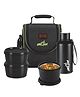 MILTON Thermo Combo Microwavable Inner Steel Containers (2X320ml, 1x450ml) with Aura 320 Thermosteel Bottle (320 ml) with Jacket, Ideal for Office, School & Travel, Black